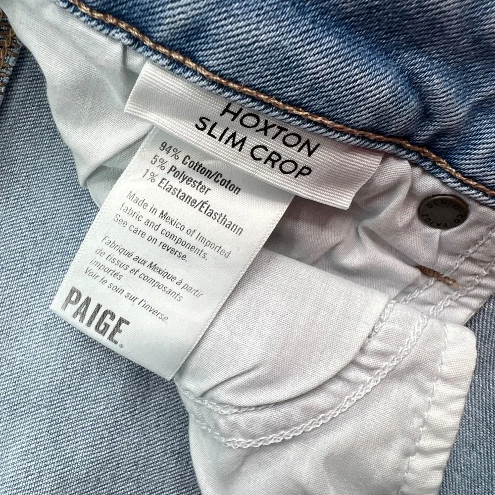 Paige Jeans Womens 31 Blue Hoxton Slim Crop Light‎ Wash High Rise Frayed Denim - Picture 13 of 16